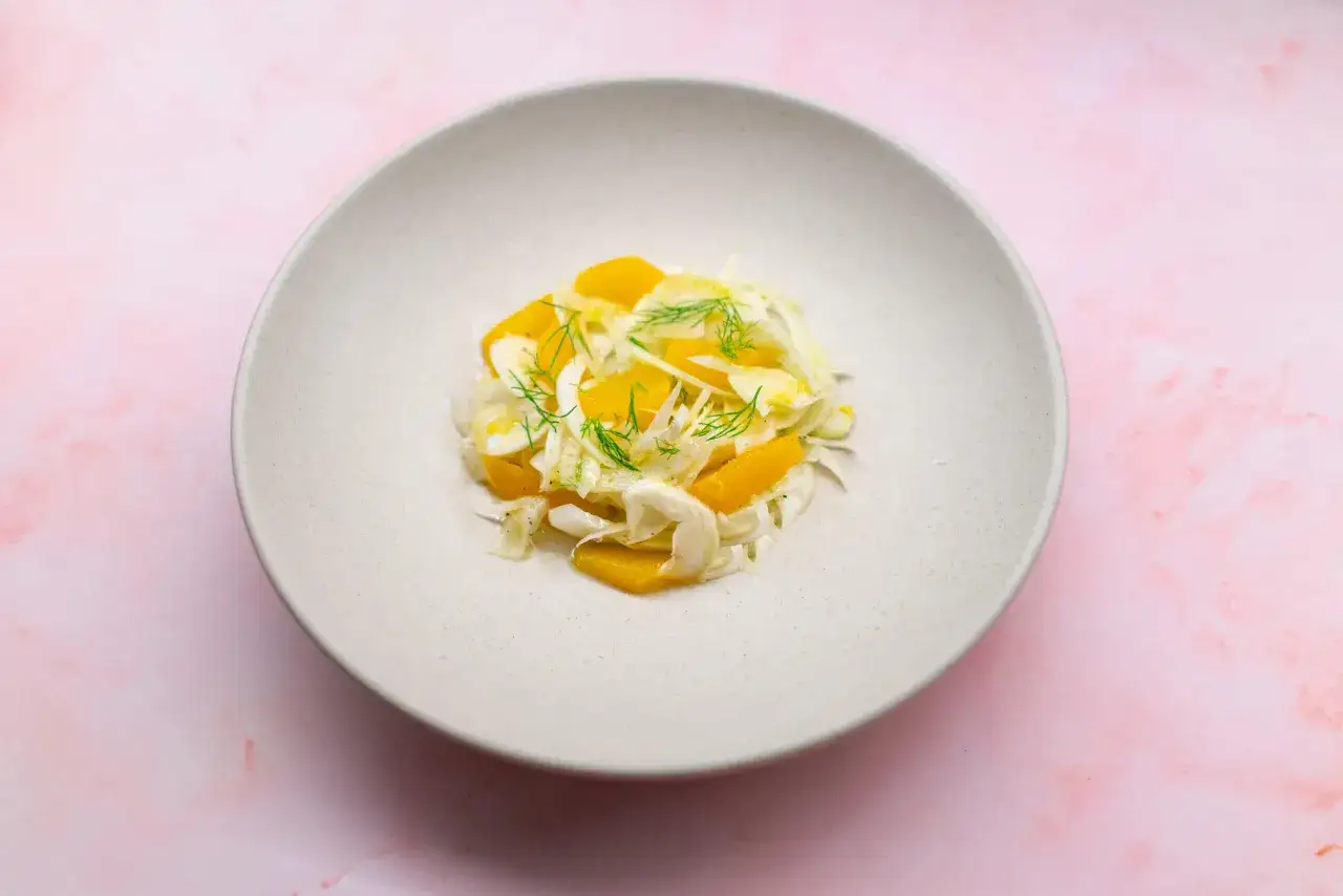 Fertiger Fenchel-Orangen-Salat in einer Sch&uuml;ssel angerichtet